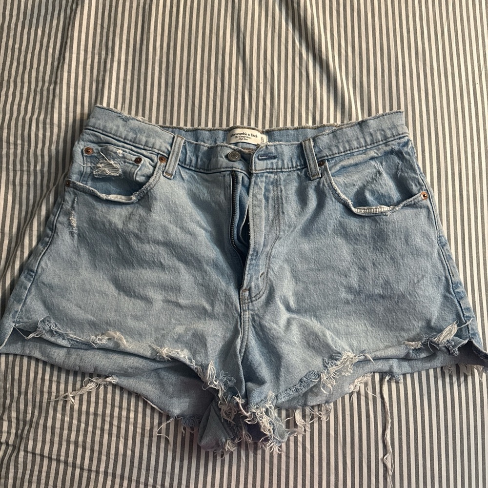 Abercrombie & Fitch Frayed Hem Jean Shorts - Light Blue